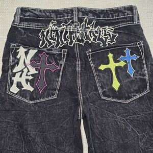 Ninth Hall Ambush Crosses Black Wash Loose‎ Fit Men's Jeans Embroidered Size 32